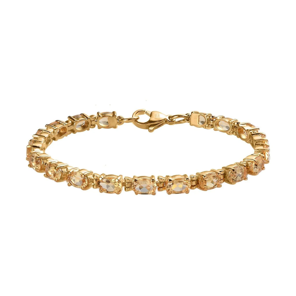 Shop LC Citrine Oval Stainless Steel Yellow Gold Ion Plated Bracelet for Women Jewelry Size 7.25" Ct 7.38 Birthday Gifts