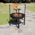 26 Centimeter outdoor portable fire pit table with grill and turkey fork, featuring barbecue, dining table, and campfire functions