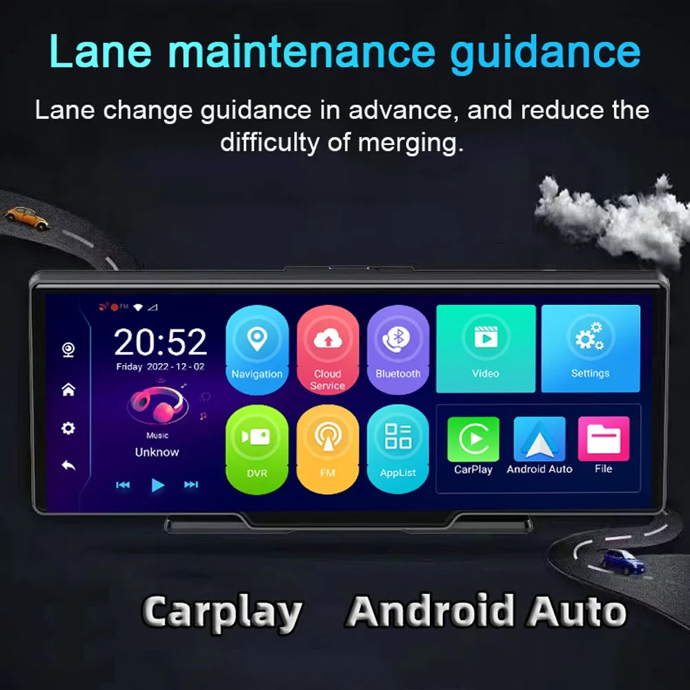 Shinysix Multi-language Dual Lens Car Video Recorder Auto Dash Cam Car Camera Recorder Night Viewing 10.26in DVR 170 Degree Wide Angle Car Global Positioning System Navigation Camcorder