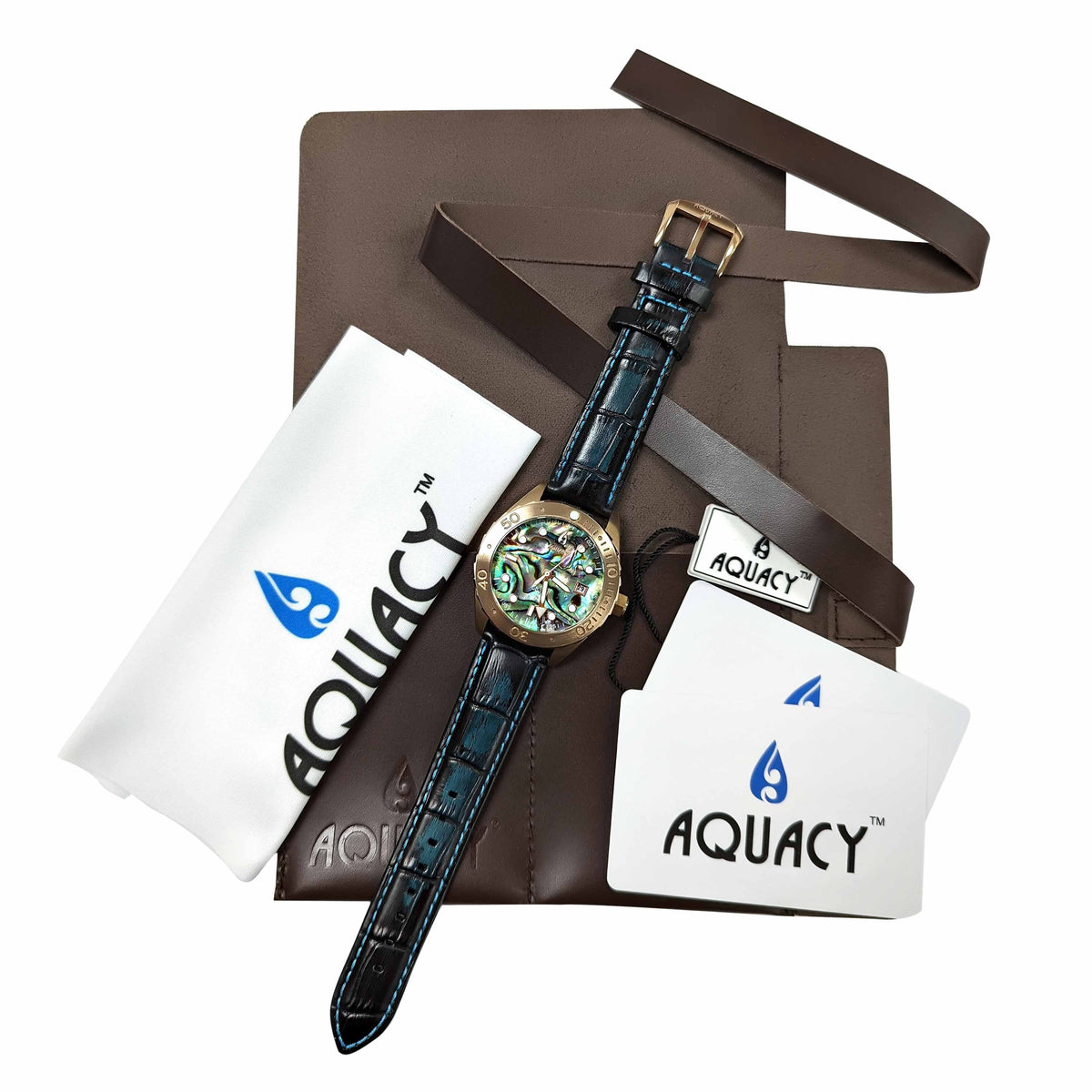 Aquacy Bronze CuSn8 Abalone Automatic Diver Watch BR.AB.8215.L - Screw Down 316L Stainless Case Back - 200M Water Resistance - 40 Hours Approx Power Reserve Dive Swimming Wrist Watches For Men