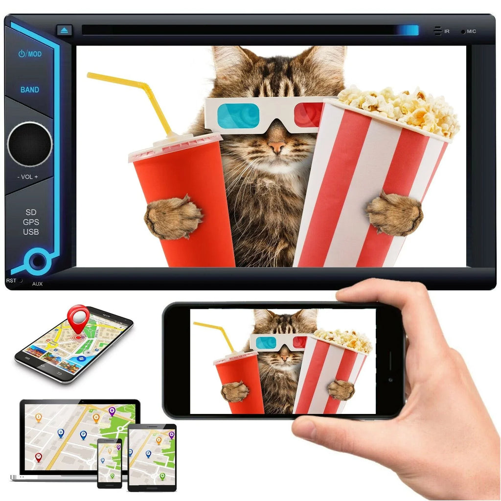 200W 6.2" Touch Screen Mirror Link GPS For Android & IOS +License Plate Rear Cam Bundle