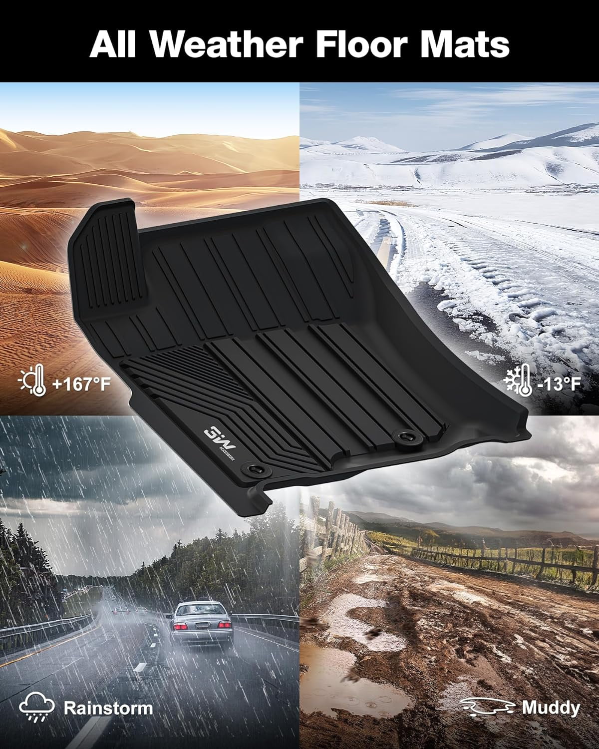 3W Floor Mats & Cargo Liner For Fit Toyota 4Runner 2013-2024/Lexus GX460 2014-2022 Custom Fit Floor Liners and Trunk Mat for 5 Seat 4Runner & GX460) 1st & 2nd Row Full Set Midnight Car Mats