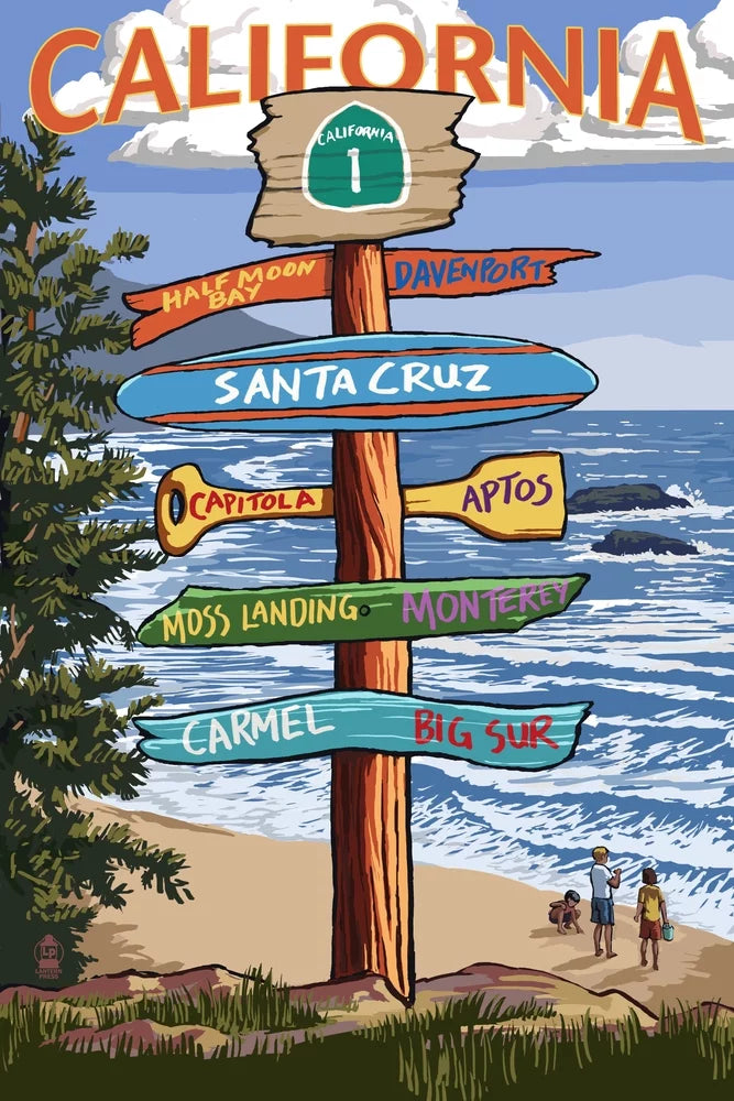 Santa Cruz, California, Destinations Sign (19x27 Unit Premium 500 Piece Jigsaw Puzzle for Adults and Family, Made in USA)