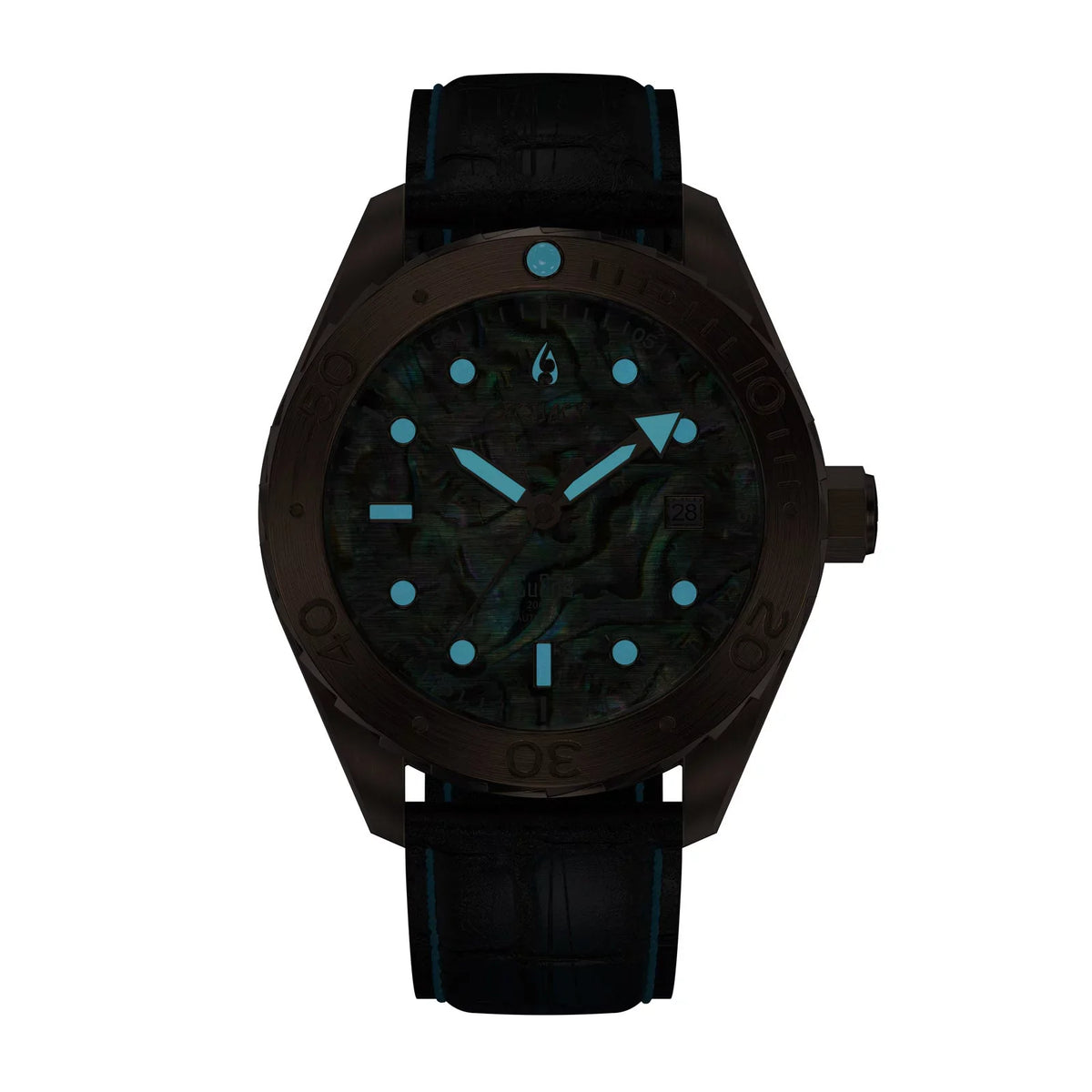 Aquacy Bronze CuSn8 Abalone Automatic Diver Watch BR.AB.8215.L - Screw Down 316L Stainless Case Back - 200M Water Resistance - 40 Hours Approx Power Reserve Dive Swimming Wrist Watches For Men