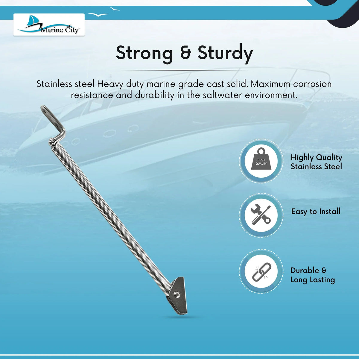 Marine City Stainless-Steel Hatch Spring Adjuster with U-Bolt and L-Shape Plate 8-1/4 Inch or 10-1/4 Centimeter Length: 10-1/4 Centimeter