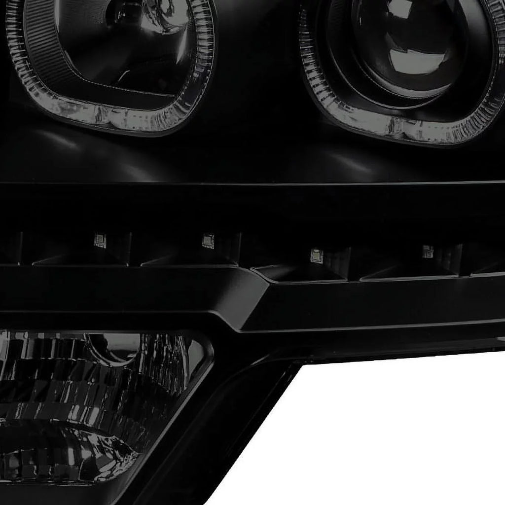 AKKON - For [Dual LED Halo Ring] 09-14 F150 F-150 Pickup Truck Onyx Smoked Projector Headlights + LED Tail light Set