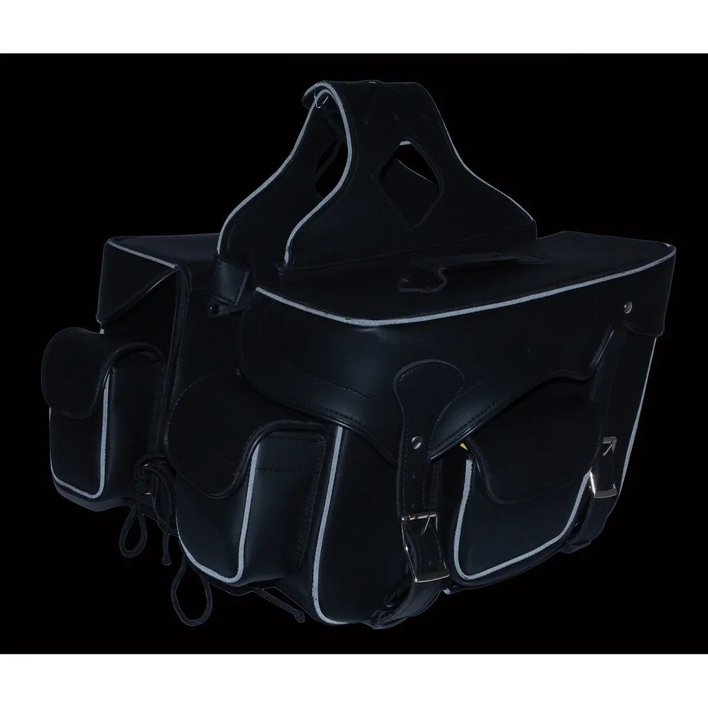 Milwaukee Leather SH66602 Zip-Off Double Pocket Studded Polyvinyl Throw Over Motorcycle Saddlebags