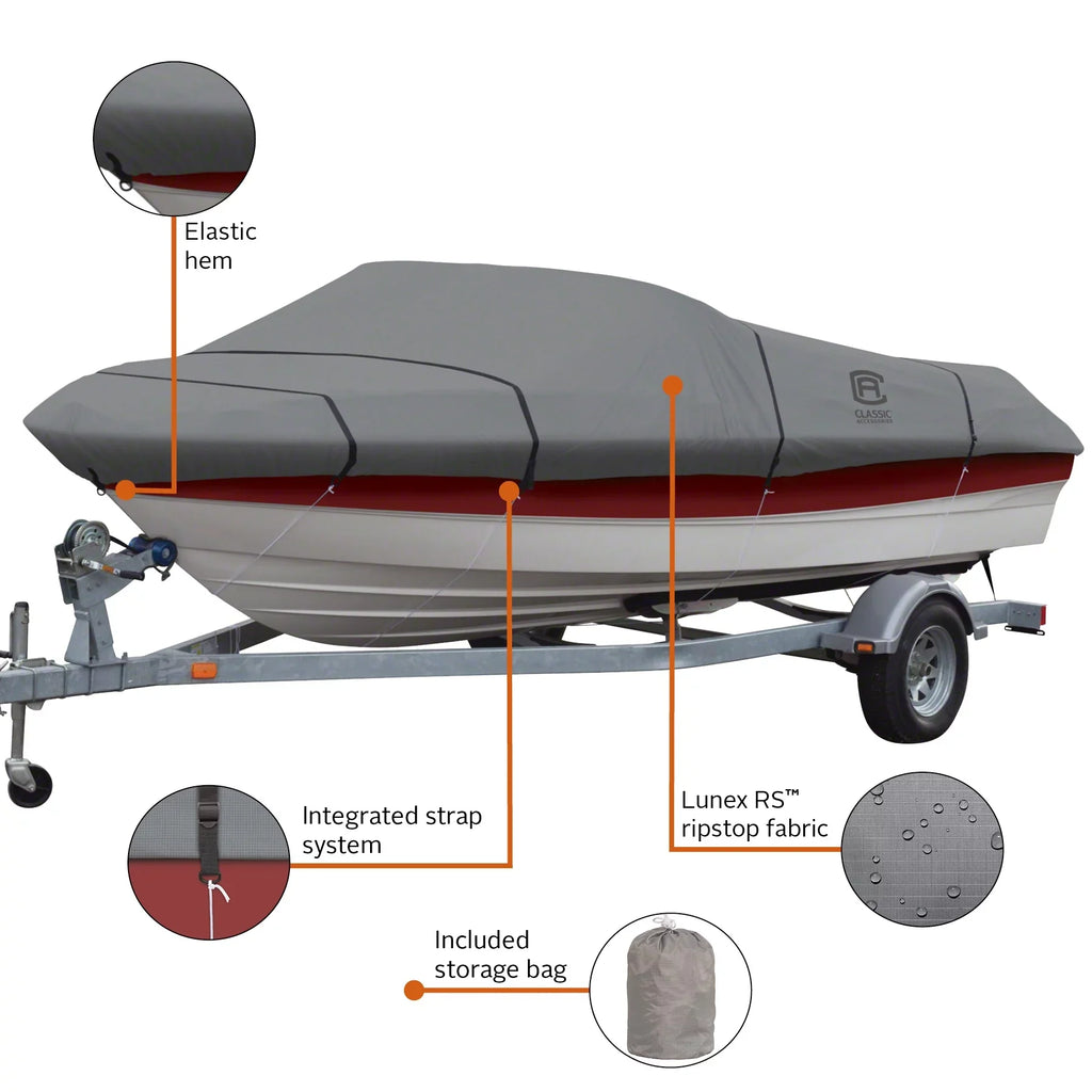 Classic Accessories Lunex RS-1™ Boat Cover, Fits Boats 16' - 18.5' L x 98" W, Trailerable Boat Cover with All-Weather Ripstop Fabric, Model C