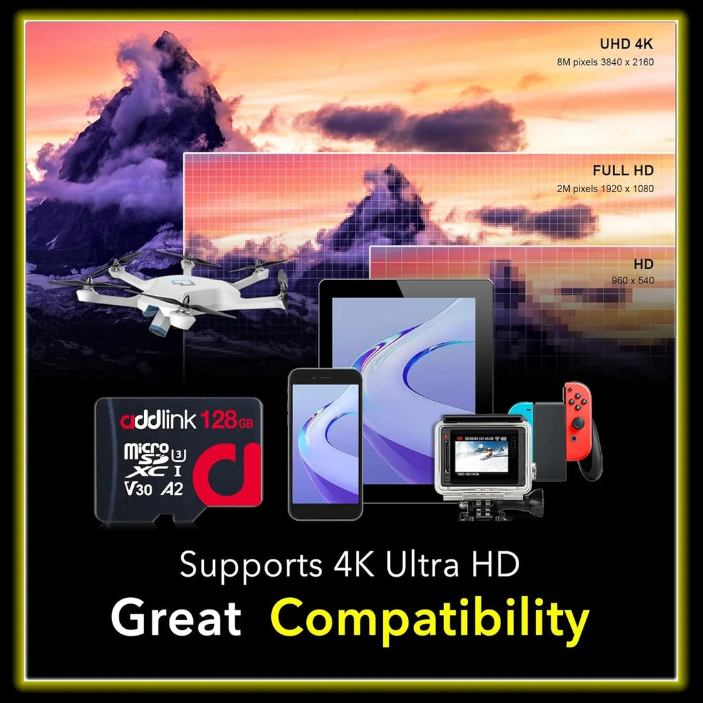 addlink roSDXC 128GB 2-Pack + Adapter UHS-1 U4 V30, Compatible for Android Smartphones, Camera, Dash Cam Tablets, Go