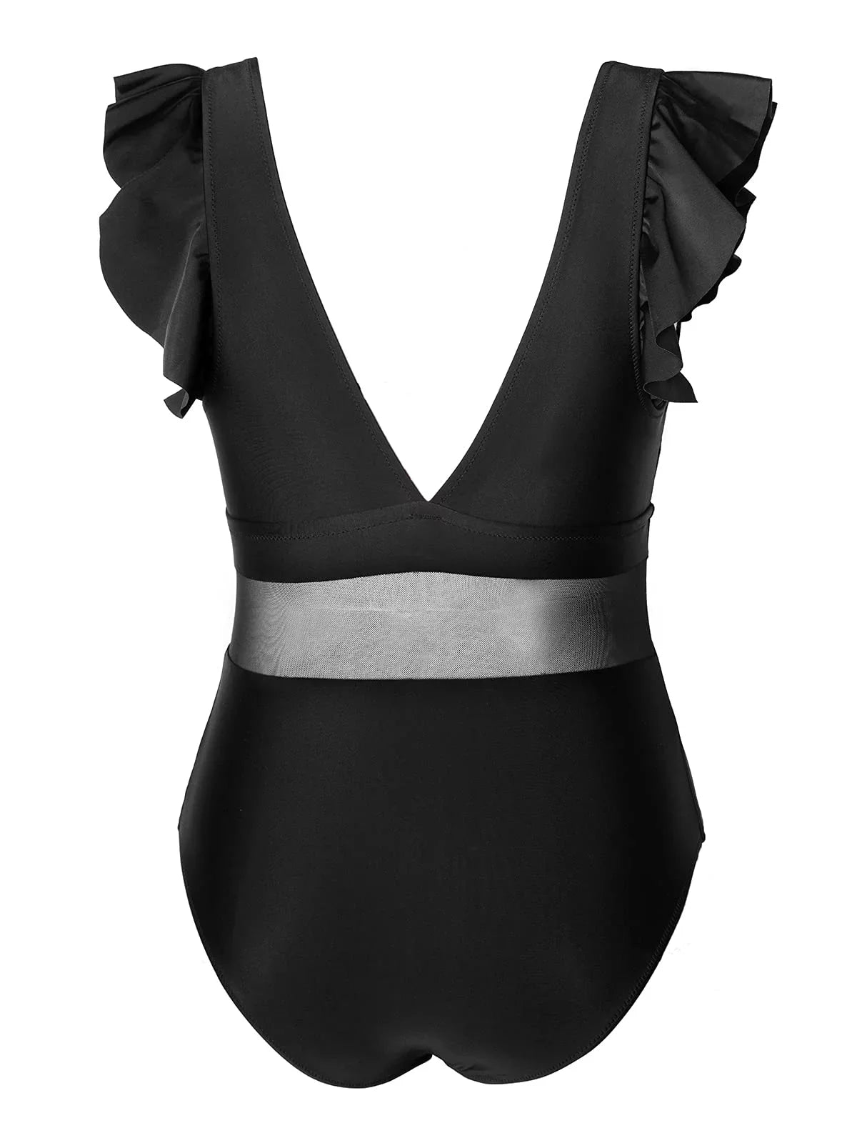 Cupshe Women's Plus Size One Piece Dark V Neck Ruffle Mesh Bathing Suit, XXXXL