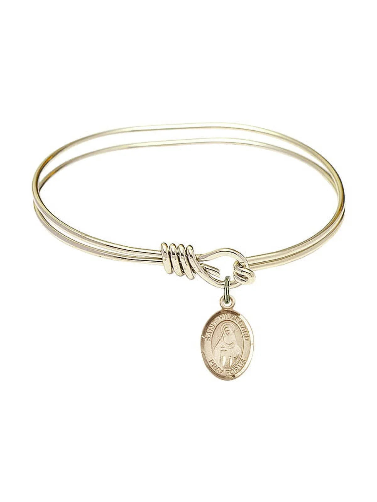 5 3/4 Inch Oval Eye Hook Bangle Bracelet w/ St. Hildegard von Bingen in Gold-Filled