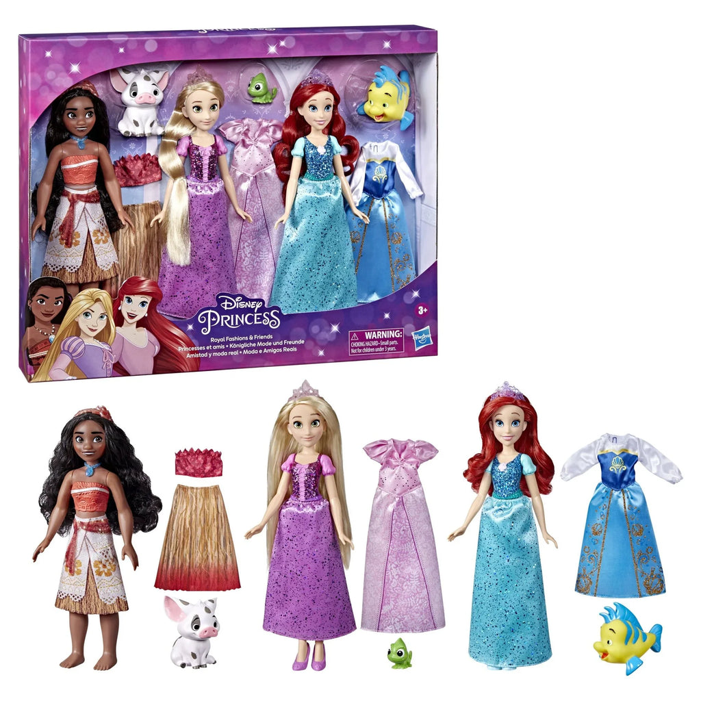 Disney Princess Royal Fashions and Friends 12 Centimeter Fashion Doll, Ariel, Moana, and Rapunzel, Ages 4+