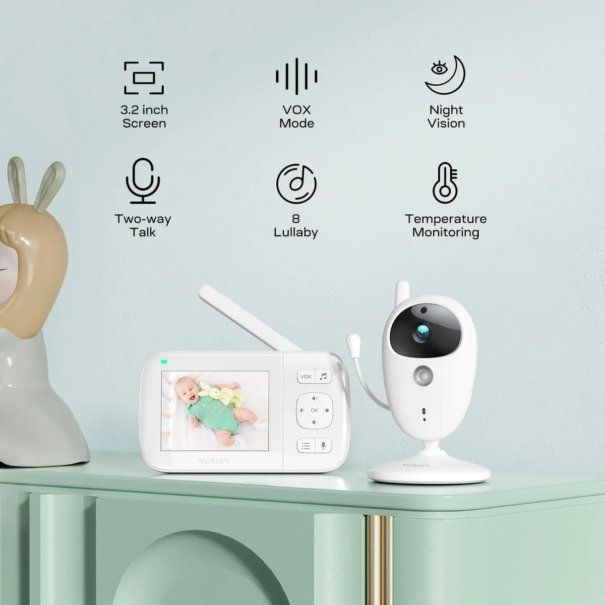 Yoton Baby Monitor with Camera, Unit LCD Screen Home Security, 2.4GHz Wireless Digital Transmission, VOX Mode, Temperature Sensor, Night Vision, 8 Lullabies, Two Way Talk