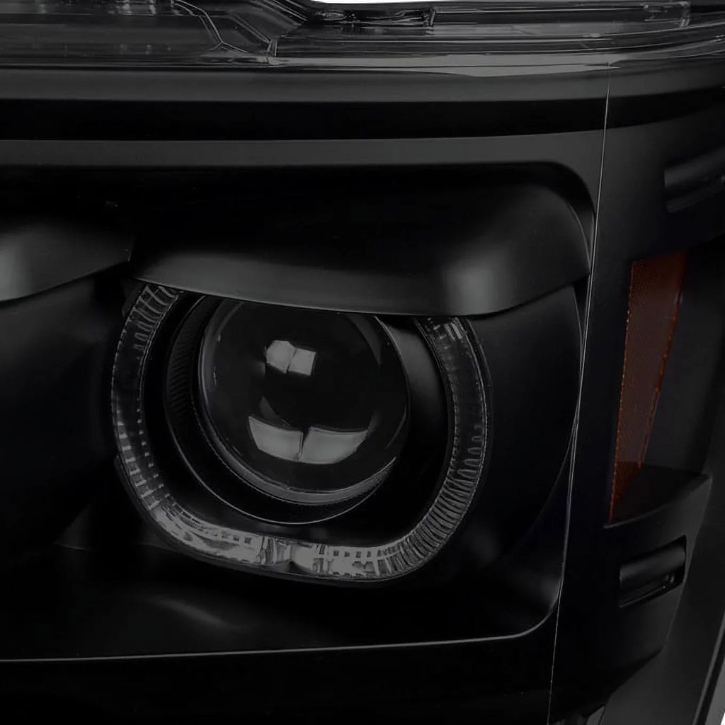 AKKON - For [Dual LED Halo Ring] 09-14 F150 F-150 Pickup Truck Onyx Smoked Projector Headlights + LED Tail light Set