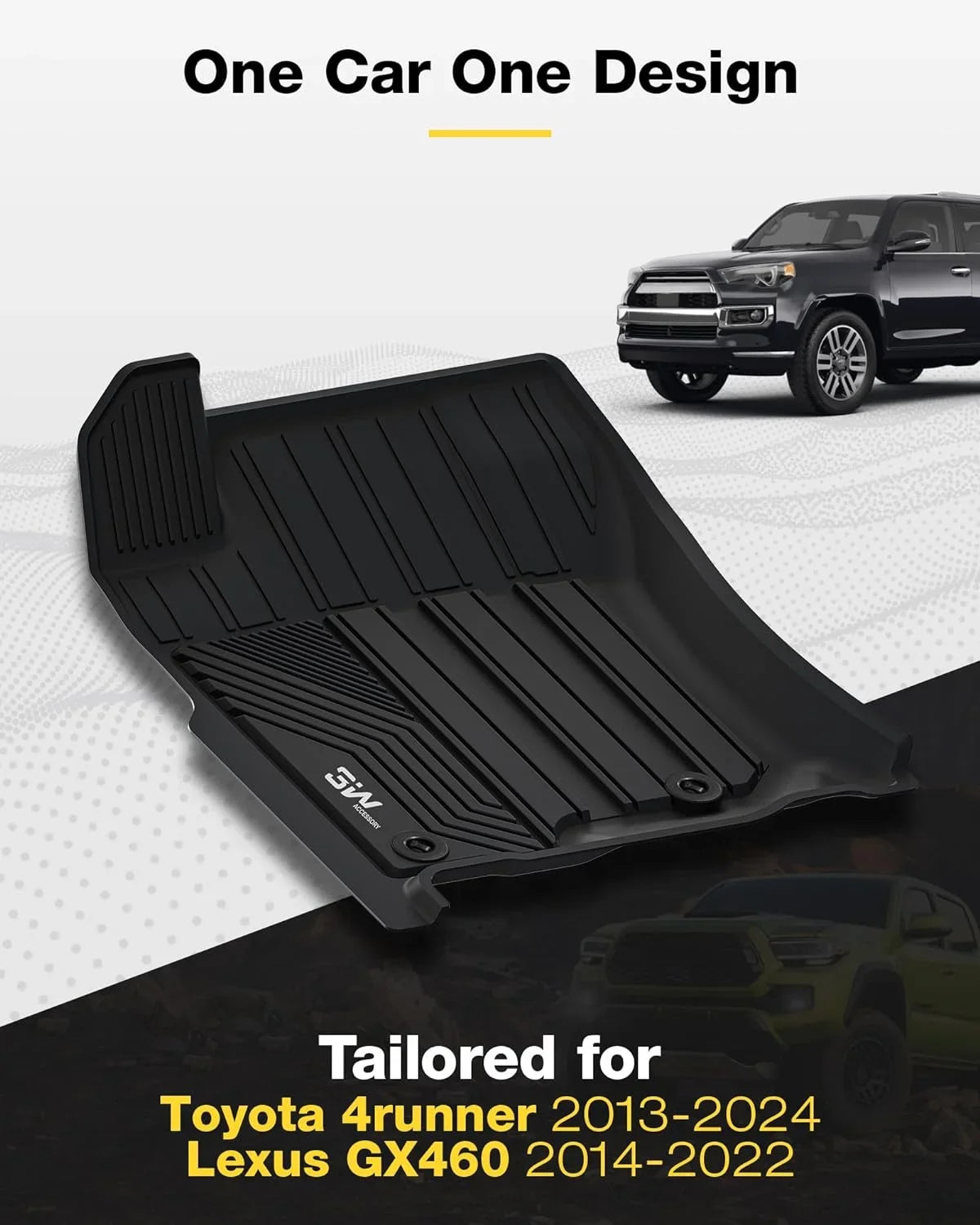 3W Floor Mats & Cargo Liner For Fit Toyota 4Runner 2013-2024/Lexus GX460 2014-2022 Custom Fit Floor Liners and Trunk Mat for 5 Seat 4Runner & GX460) 1st & 2nd Row Full Set Midnight Car Mats