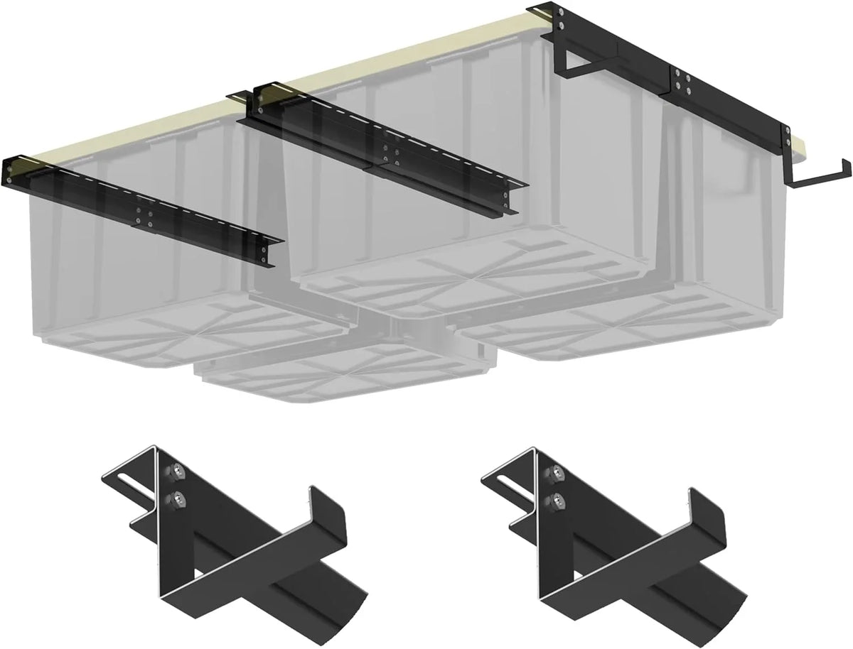 LIHONG Overhead Garage Storage Rack, Bin Organization System, Ceiling Racks, Adjustable Tote Storage Rails, Supports Most Storage Bins, 4 Sets, 2 Hooks