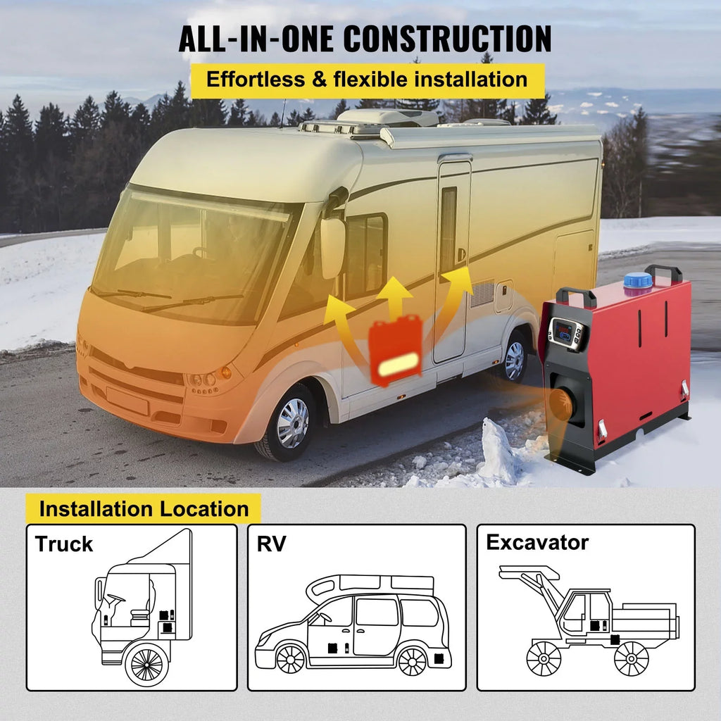 VEVORbrand Diesel Air Heater All in One 12V 8KW, Diesel Parking with LCD Switch, Silencer, Wireless Control and One Air Outlet for Car, Bus, Truck, Boat Trailer Motorhomes Engineering Vehicles