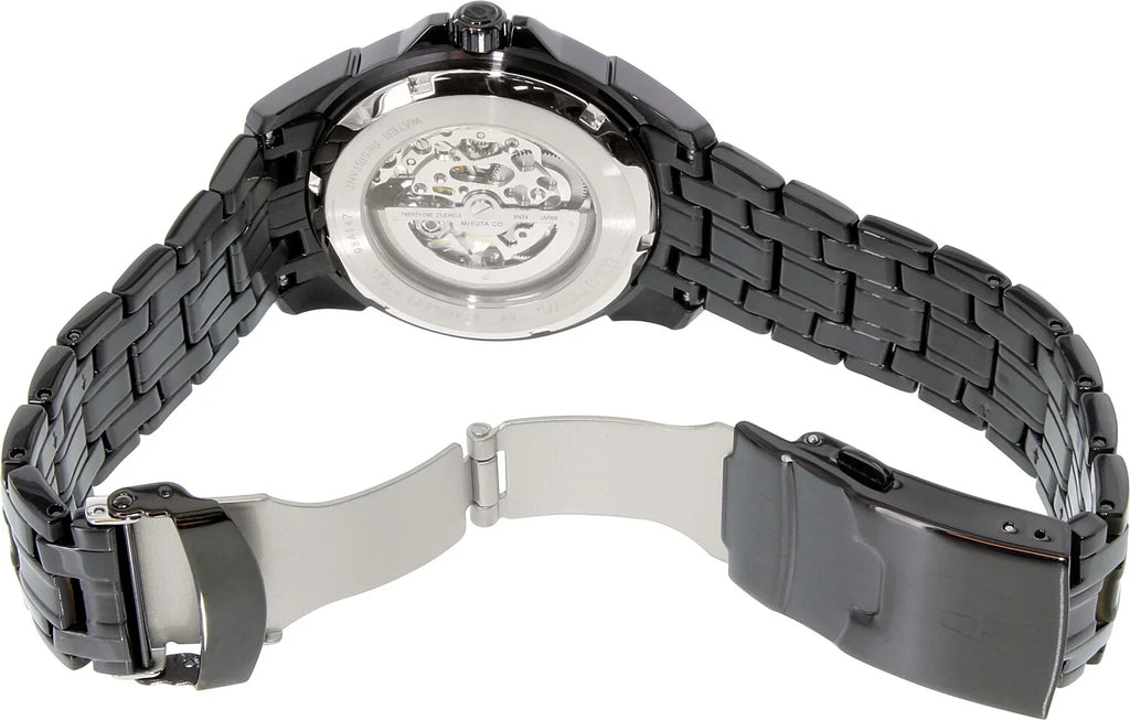 Men's Midnight and Silver Skeleton Dial Onyx IP Steel Bracelet Automatic Watch 98A147