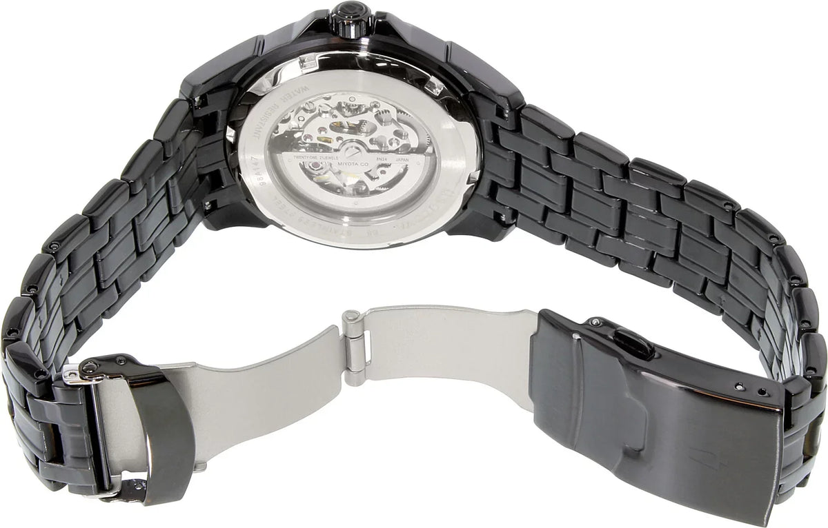 Men's Midnight and Silver Skeleton Dial Onyx IP Steel Bracelet Automatic Watch 98A147