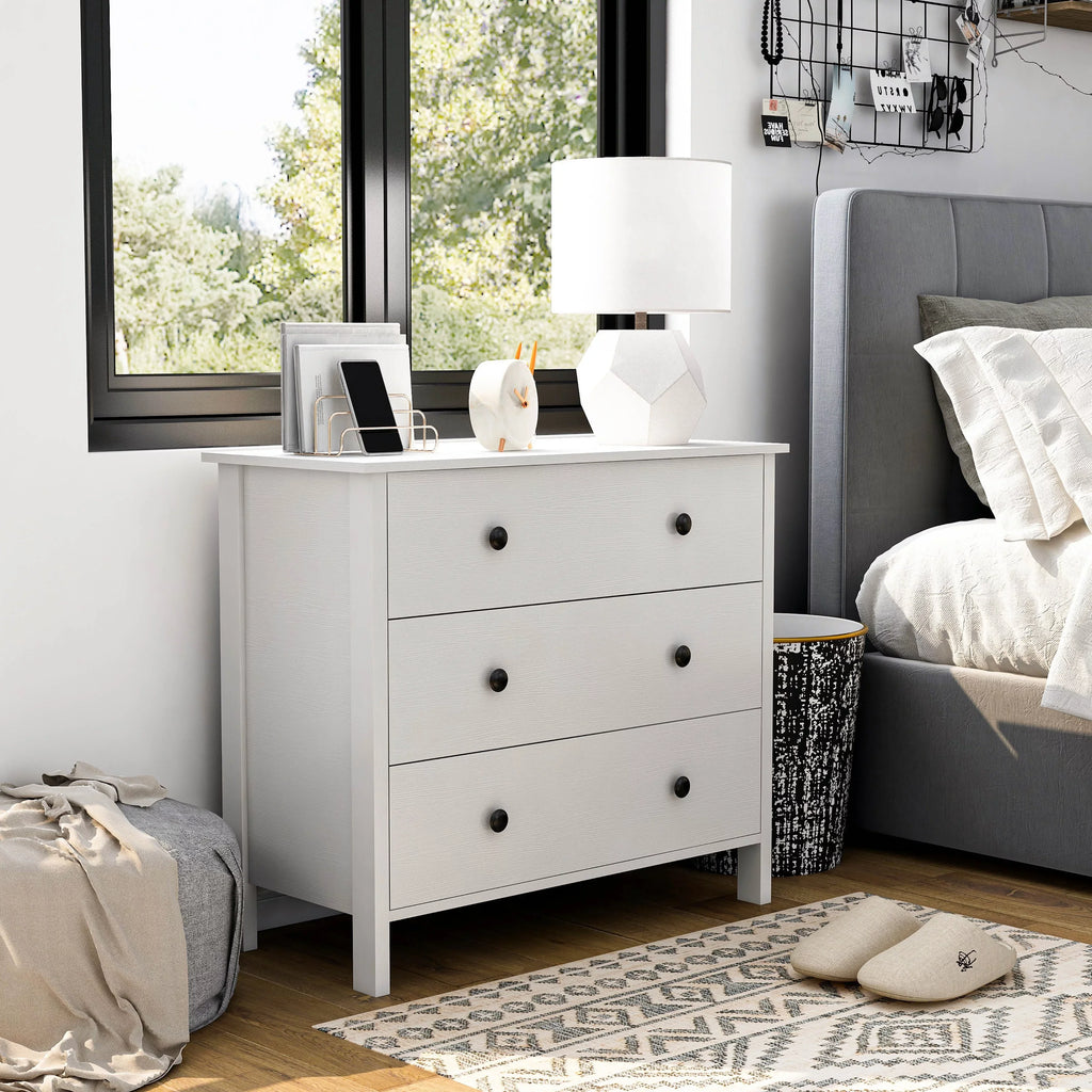 Denhour DH BASIC Transitional Unit Wide 3-Drawer Neutral Youth Dresser by White Marble