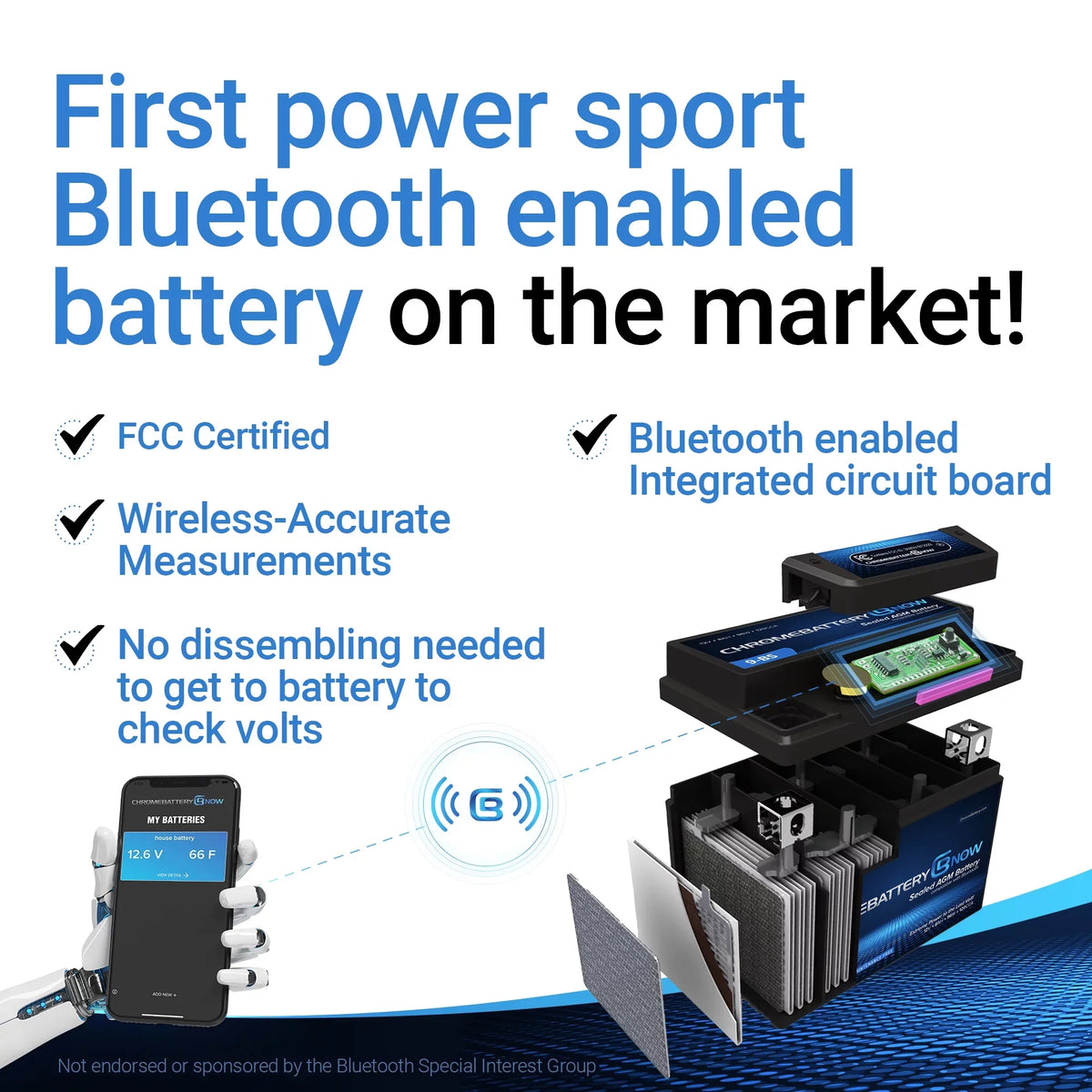 Chrome Battery Now Ytx20l-bs (20l-bs 12 Volt,18 Ah, 270 Cca) Intelligent Wireless Smartphone Connectivity AGM Battery for Personal Watercraft - Brp (sea-doo) 1500 All Models Years (1988 - 1993)