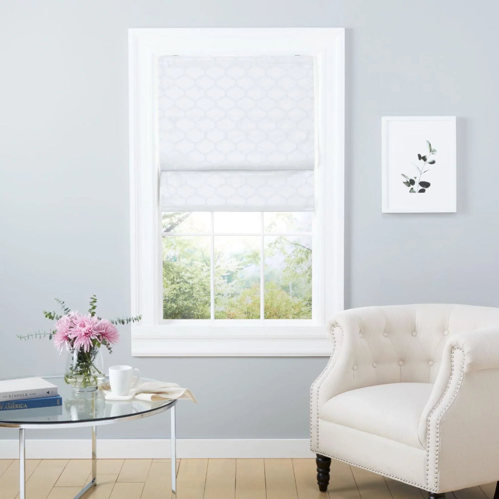 Exclusive Home Montague Trellis Total Charcoal Roman Shade, 31"x64", White