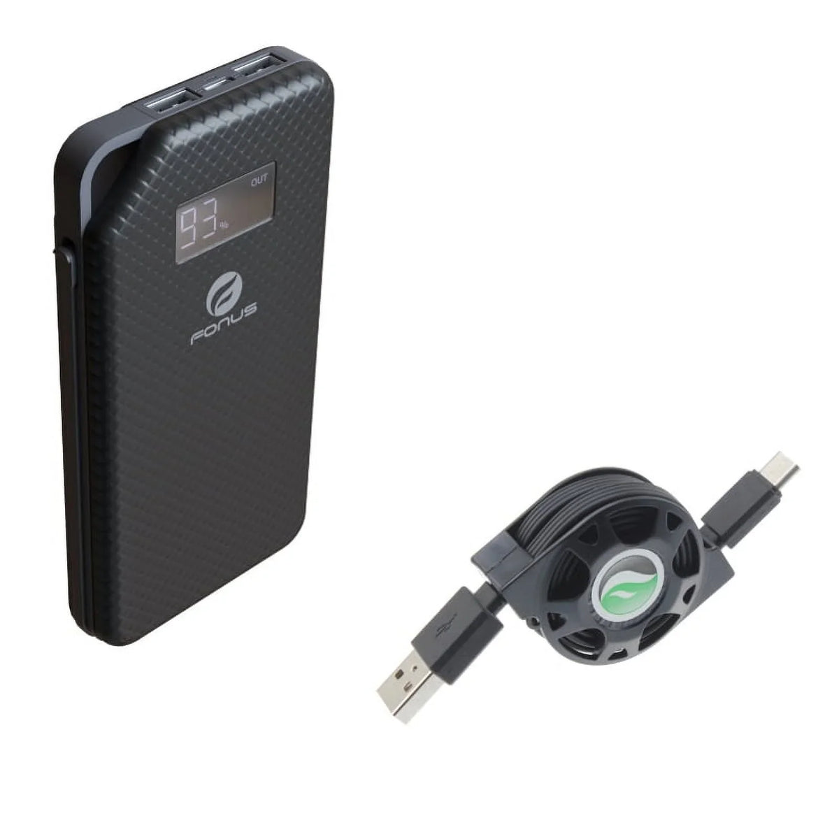 Charger 10000mAh Power Bank w Type-C Retractable USB Cable O1D for Acer Liquid Jade Primo - Alcatel PulseMix, Idol 5S 5 4S - Midnight Key2, Motion, KEYone - BLU G9 Pro, Vivo 5 - BOLD N1