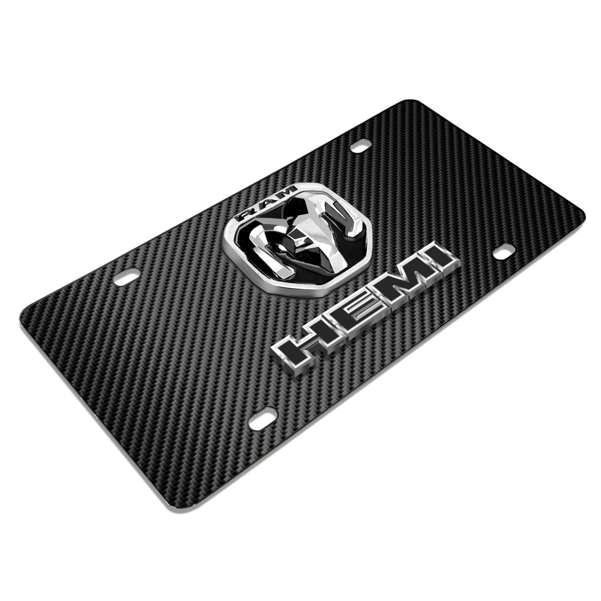 RAM 2019 up HEMI 3D Dual Logo Onyx Carbon Fiber Patten Steel License Plate