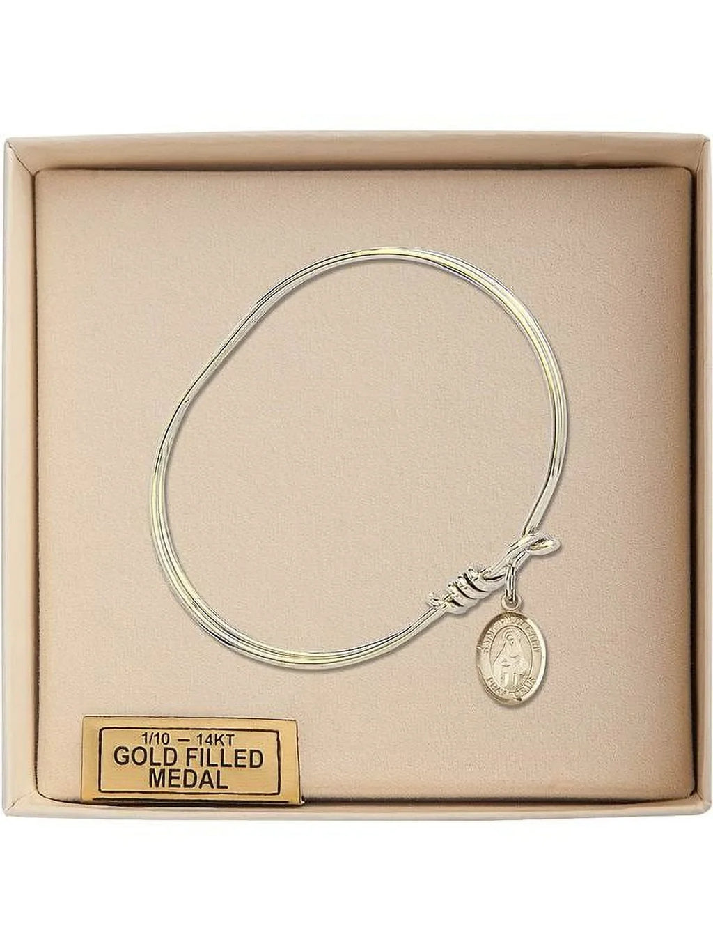 5 3/4 Inch Oval Eye Hook Bangle Bracelet w/ St. Hildegard von Bingen in Gold-Filled