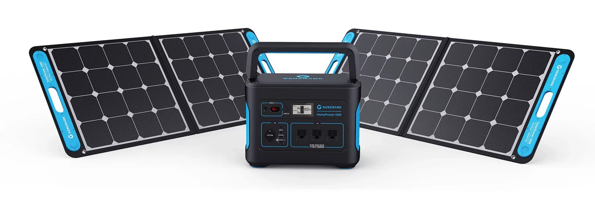 Geneverse 1002Wh (1x2) Solar Generator Bundle: 1X HomePower ONE Portable Power Station (3X 1000W AC Outlets) + 2X 100W Solar Panels. Quiet, Indoor-Safe Backup Battery Power Generator For Home Devices