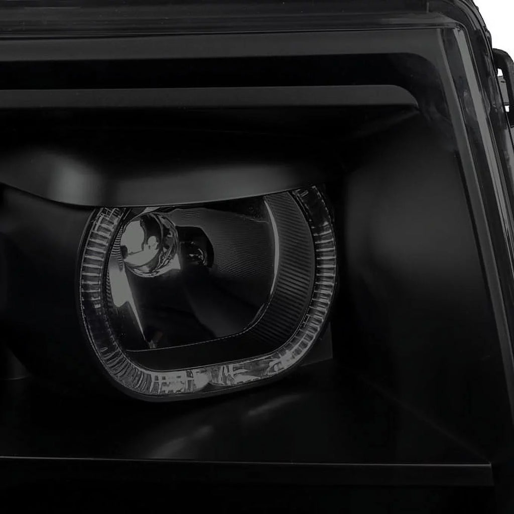 AKKON - For [Dual LED Halo Ring] 09-14 F150 F-150 Pickup Truck Onyx Smoked Projector Headlights + LED Tail light Set
