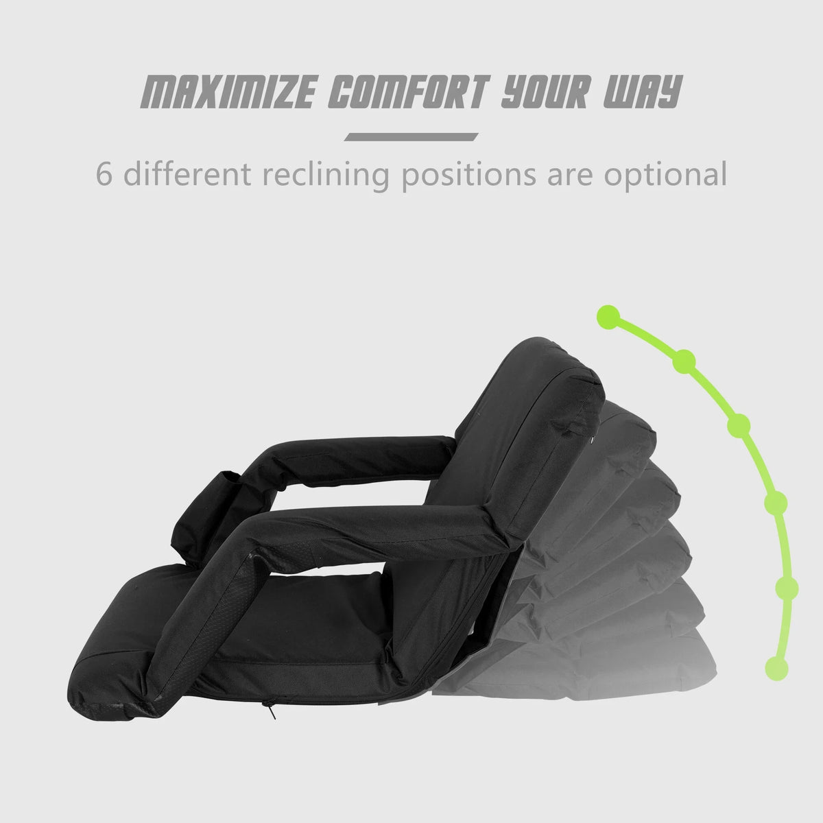 HomGarden Portable Stadium Seat Chair for Bleachers, 6 Reclining Folding Seat Waterproof, Midnight