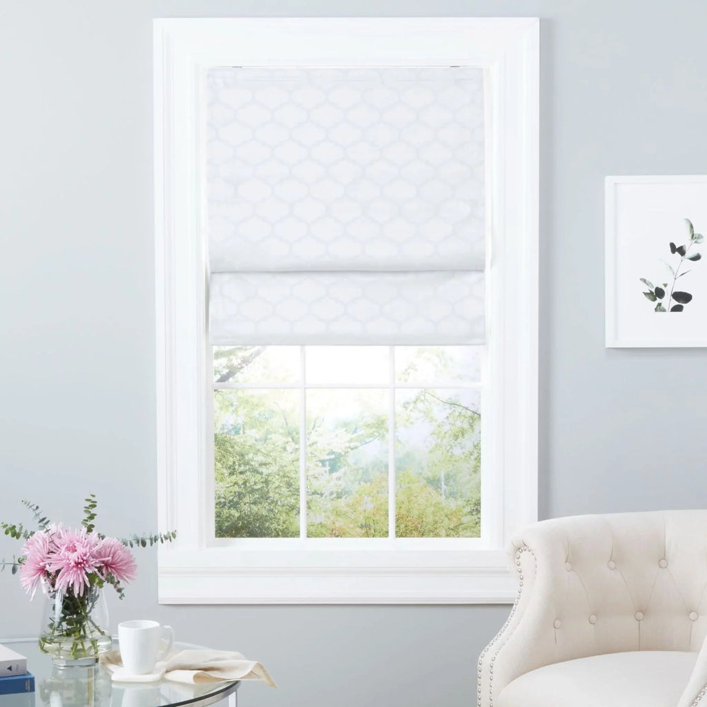 Exclusive Home Montague Trellis Total Charcoal Roman Shade, 31"x64", White