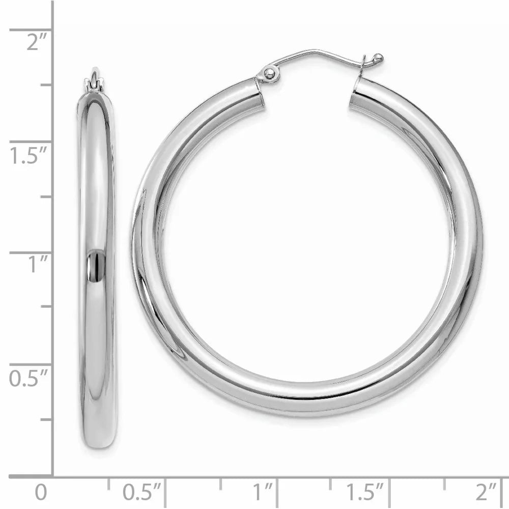 Real 14kt White Gold Polished 4mm Lightweight Tube Hoop Earrings; for Adults and Teens; for Women and Men