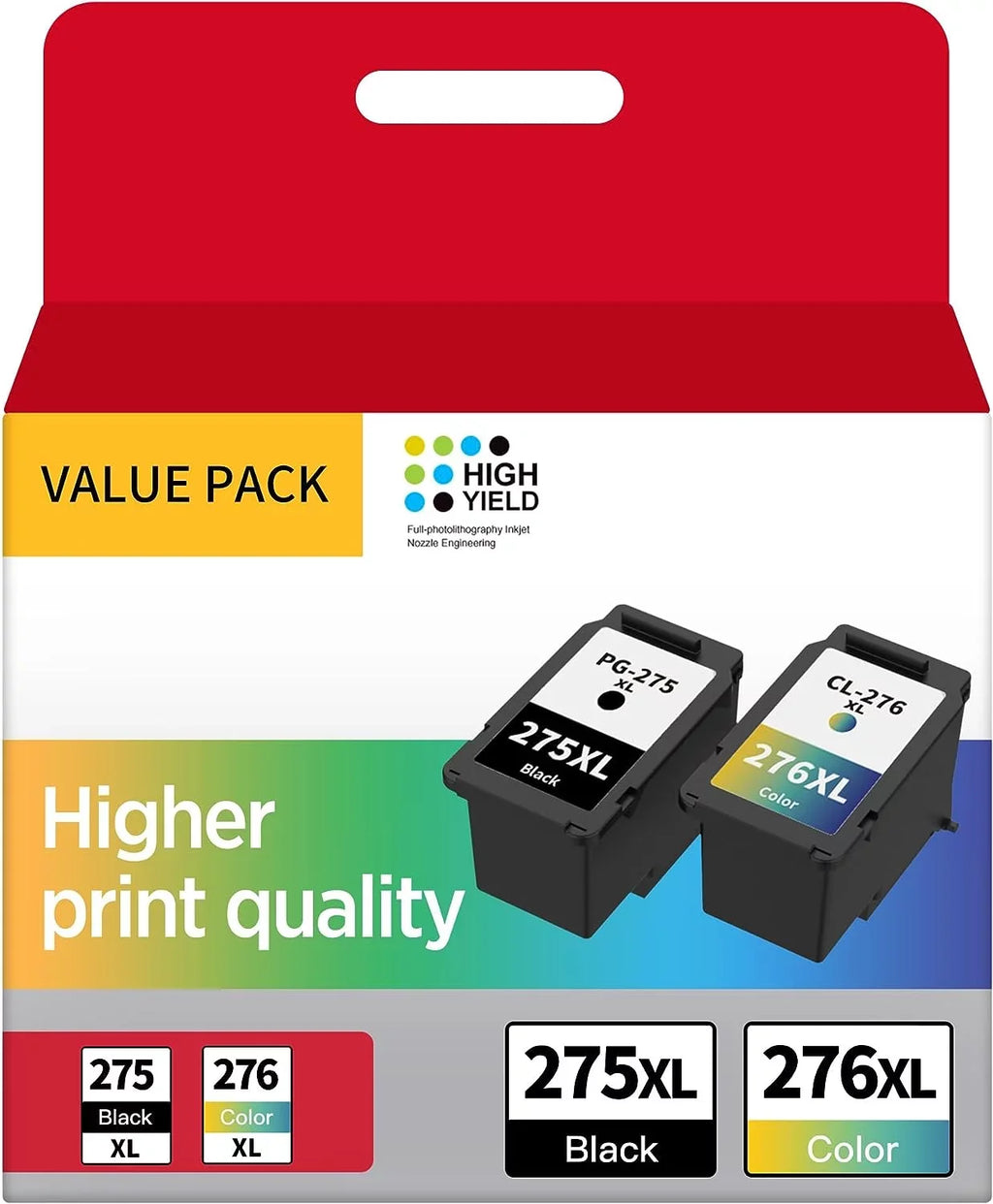 PG-275XL/CL-276XL Ink Cartridge Replacement for Canon PG-275 CL-276 275 276 Combo XL Compatible with Canon PIXMA TS3520 TS3522 TS3500 TR4720 TR4722 TR4700 Printer(1 Onyx 1 Color)