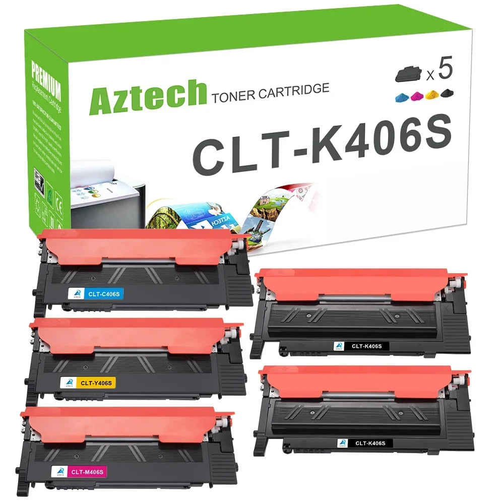AAZTECH 5-Pack Compatible Toner Cartridge for Samsung CLT-K406S CLT-C406S CLT-Y406S CLT-M406S 406S Printer Ink Dark