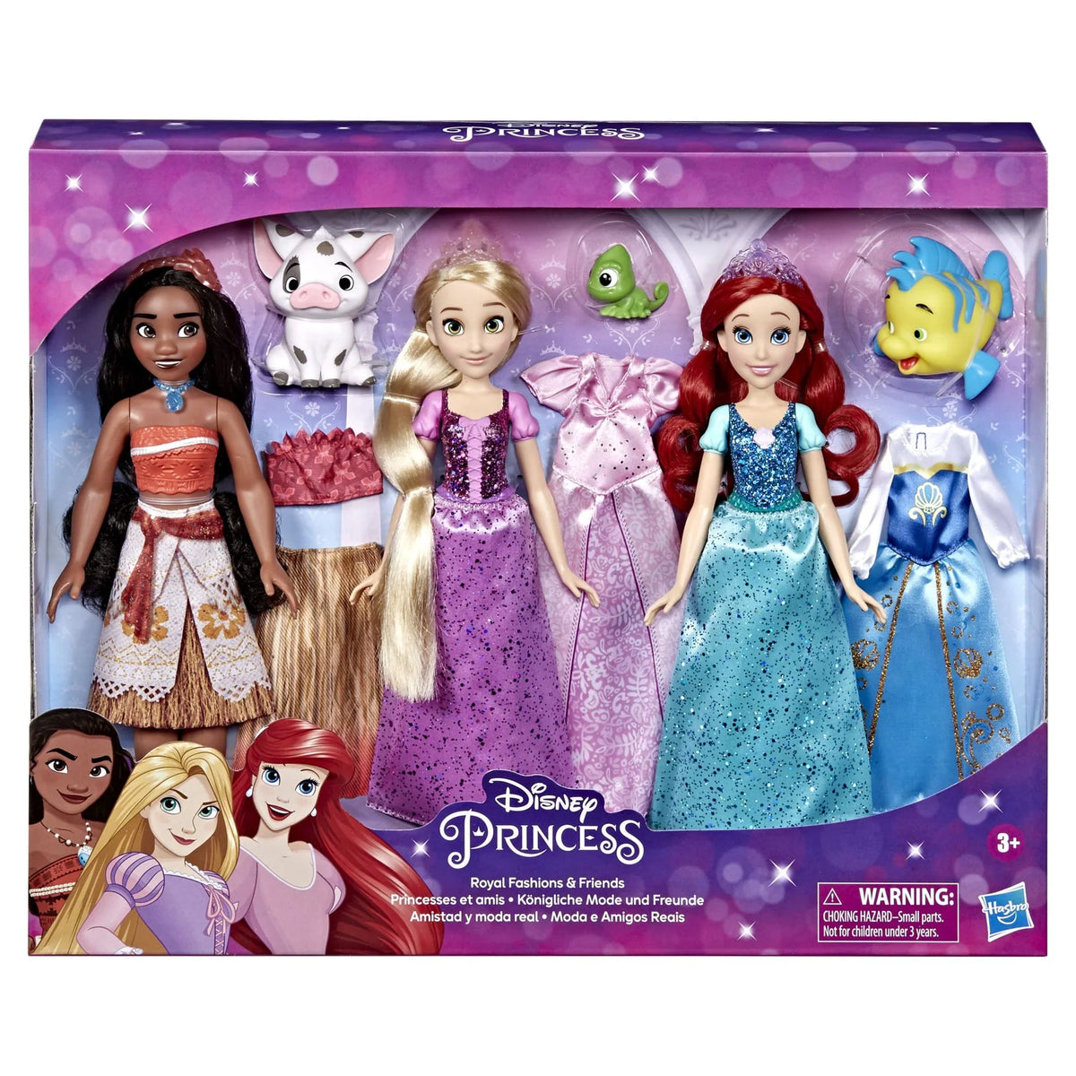 Disney Princess Royal Fashions and Friends 12 Centimeter Fashion Doll, Ariel, Moana, and Rapunzel, Ages 4+