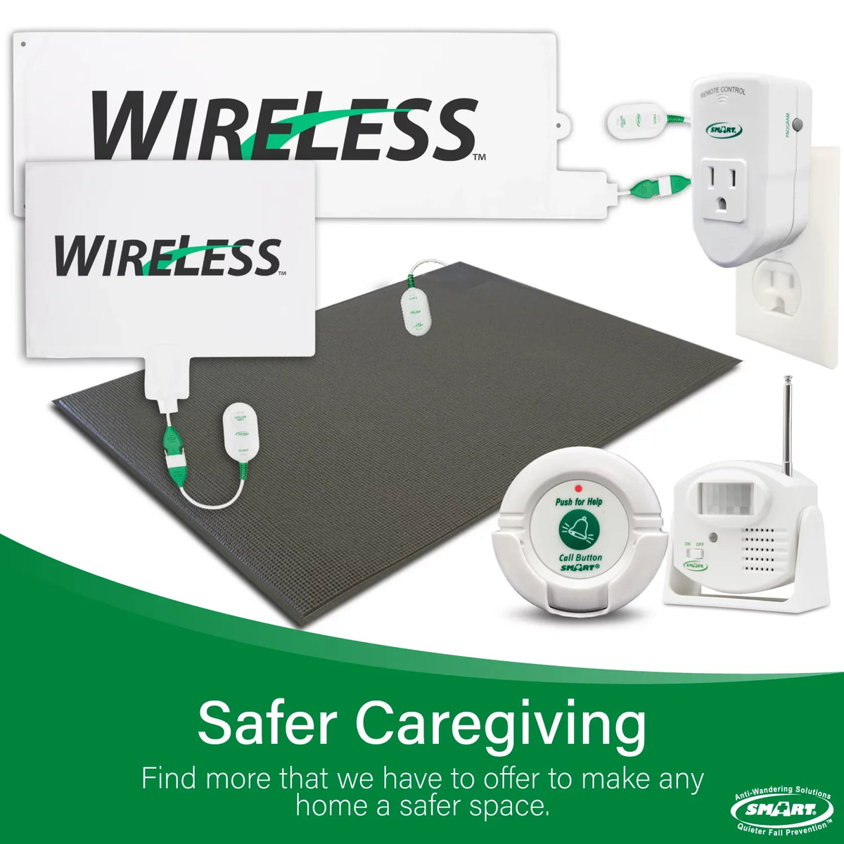 Smart Caregiver Wireless Chair Alarm System with Pager and Weight Sensor for Fall Prevention | 10" x 15" Pressure Sensor Alarm for Chair Alerts Caregiver | Cordless Chair Alarm with up to 300' Range