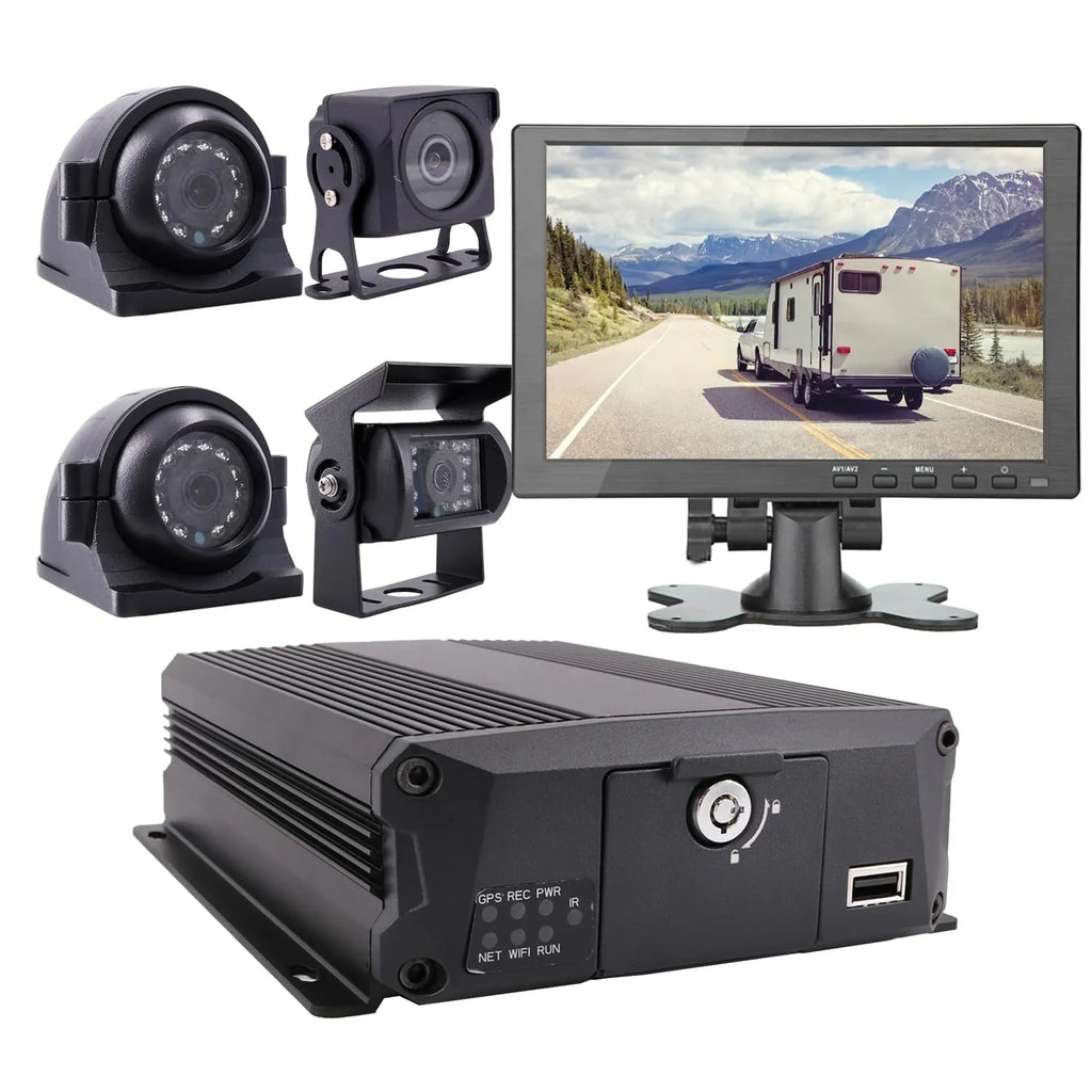 JOINLGO 4 Channel H.264 2.0MP 1080P AHD Mobile Vehicle Car DVR MDVR Video Recorder Kit with Night Vision Waterproof Side Front Rear View Car Camera 10 Inch Screen