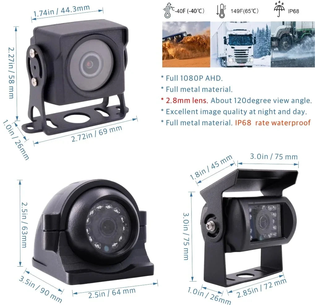 JOINLGO 4 Channel H.264 2.0MP 1080P AHD Mobile Vehicle Car DVR MDVR Video Recorder Kit with Night Vision Waterproof Side Front Rear View Car Camera 10 Inch Screen