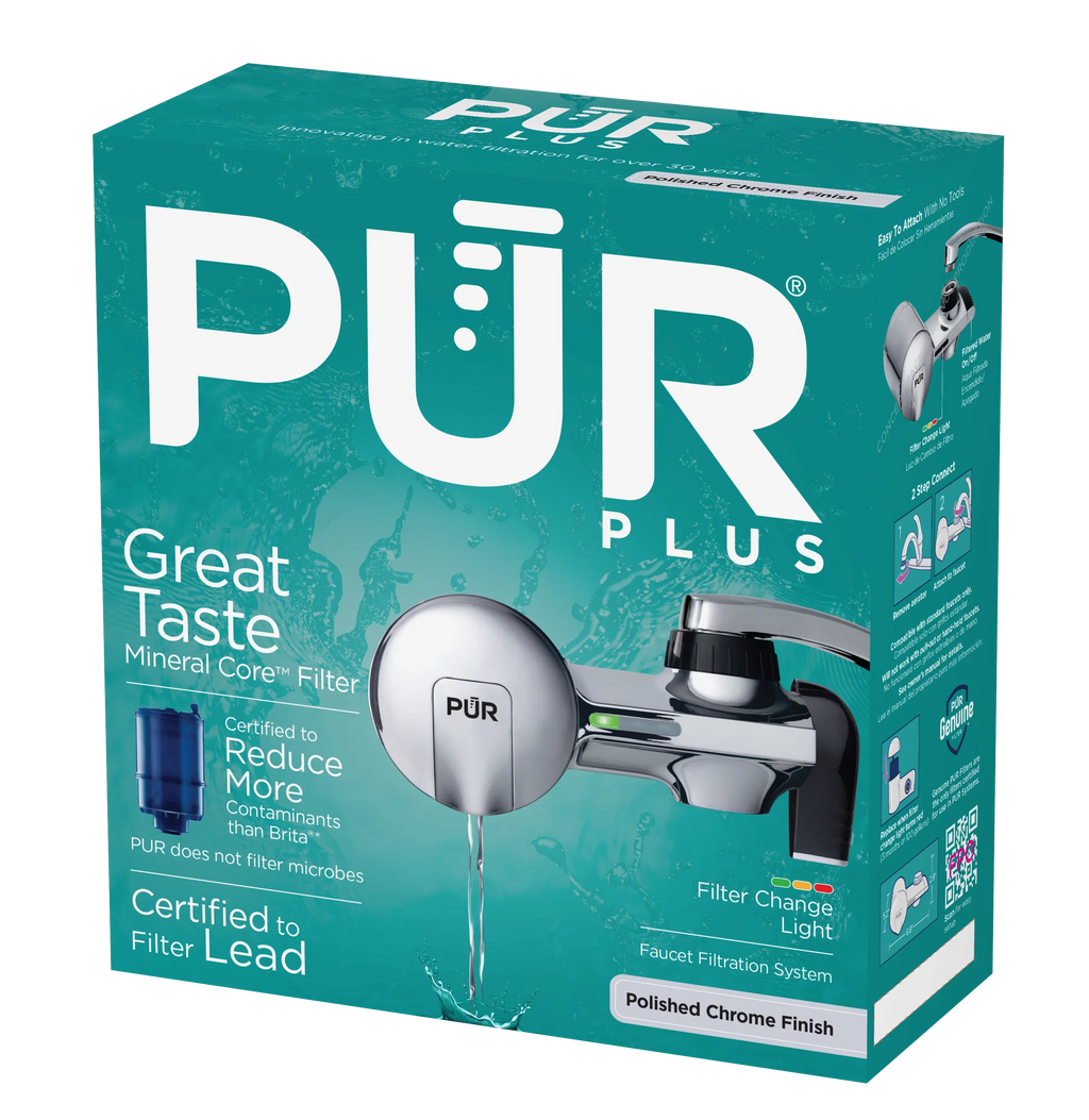 PUR PLUS Faucet Mount Water Filtration System, Horizontal, Chrome, PFM400H