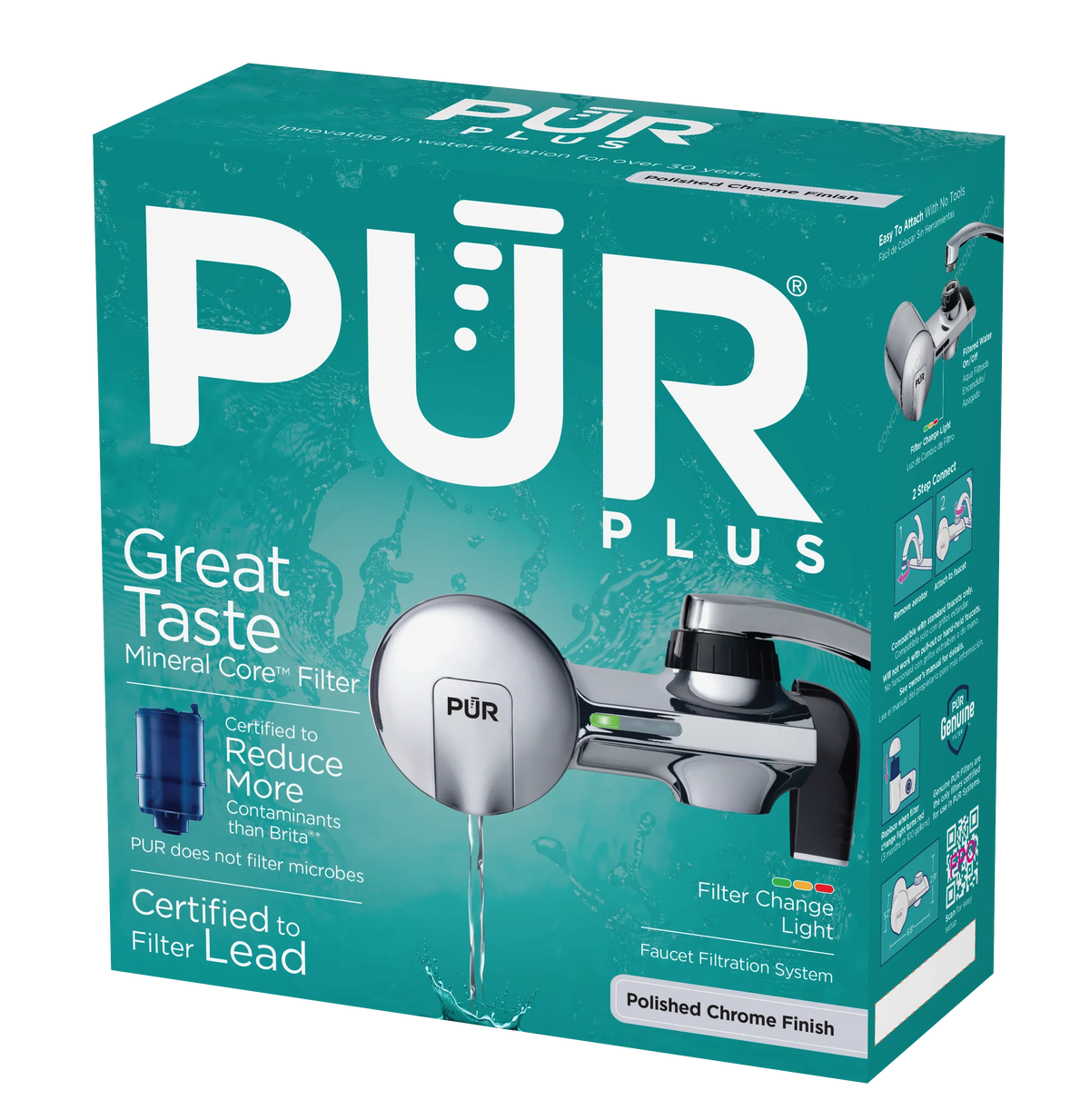 PUR PLUS Faucet Mount Water Filtration System, Horizontal, Chrome, PFM400H