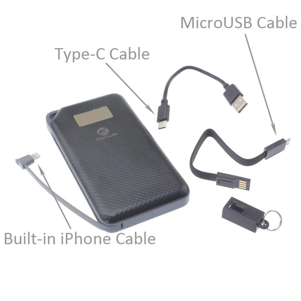 Charger 10000mAh Power Bank w Type-C Retractable USB Cable O1D for Acer Liquid Jade Primo - Alcatel PulseMix, Idol 5S 5 4S - Midnight Key2, Motion, KEYone - BLU G9 Pro, Vivo 5 - BOLD N1