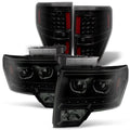 AKKON - For [Dual LED Halo Ring] 09-14 F150 F-150 Pickup Truck Onyx Smoked Projector Headlights + LED Tail light Set