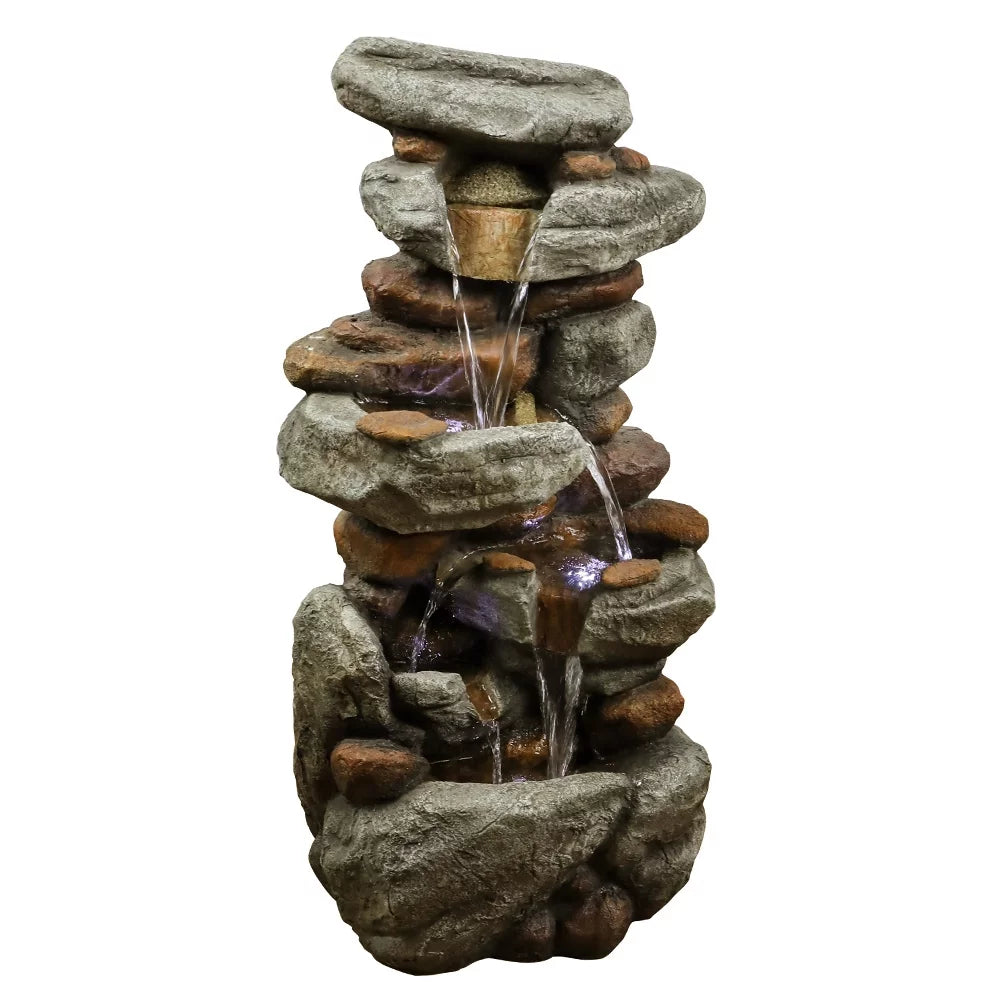 Unit High Outdoor Water Fountain with LED Lights - Cascading Water Feature for Home, Garden, Patio and Deck Decor