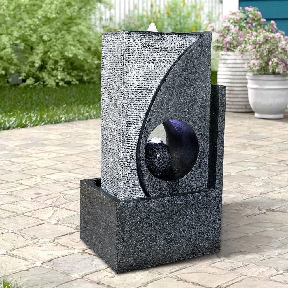 Sportaza Centimeter Cascading Water Fountain with Led Lights Indoor/Outdoor Modern Sphere & Column Water Feature for Office Home Garden Patio Decor
