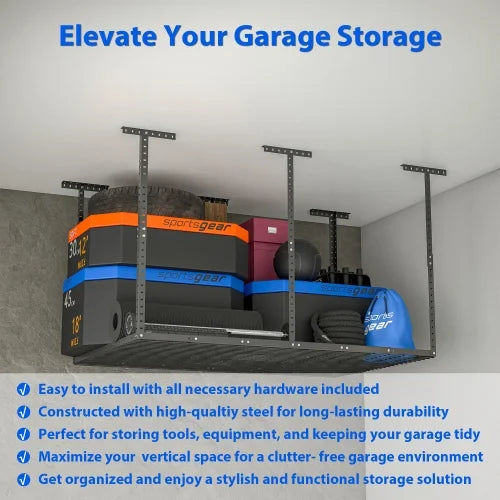 4x6ft Overhead Garage Storage Rack,Adjustable Garage Storage Organization Systerm,Heavy Duty Metal Garage Ceiling Storage Racks,560lbs Weight Midnight
