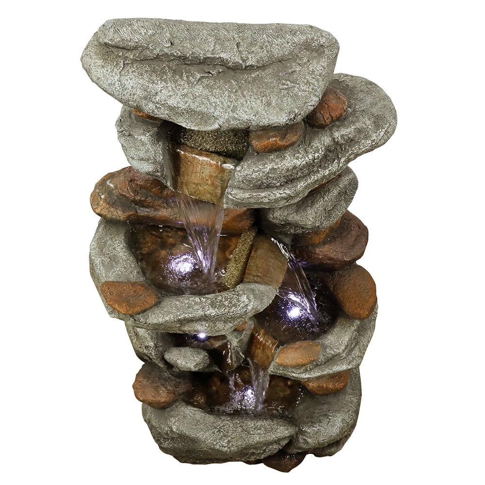Unit High Outdoor Water Fountain with LED Lights - Cascading Water Feature for Home, Garden, Patio and Deck Decor