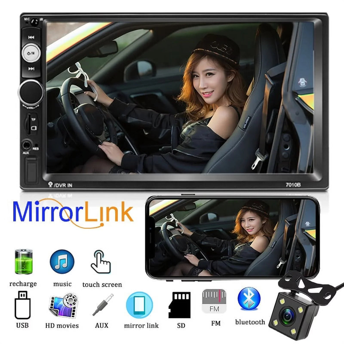 HD Touch Screen Car Stereo Car MP4 MP5 player 2 DIN Bluetooth 7 Centimeter car radio with Rear View Camera/ Mirror Link /Car Audio /Video /FM /USB /TF /AUX