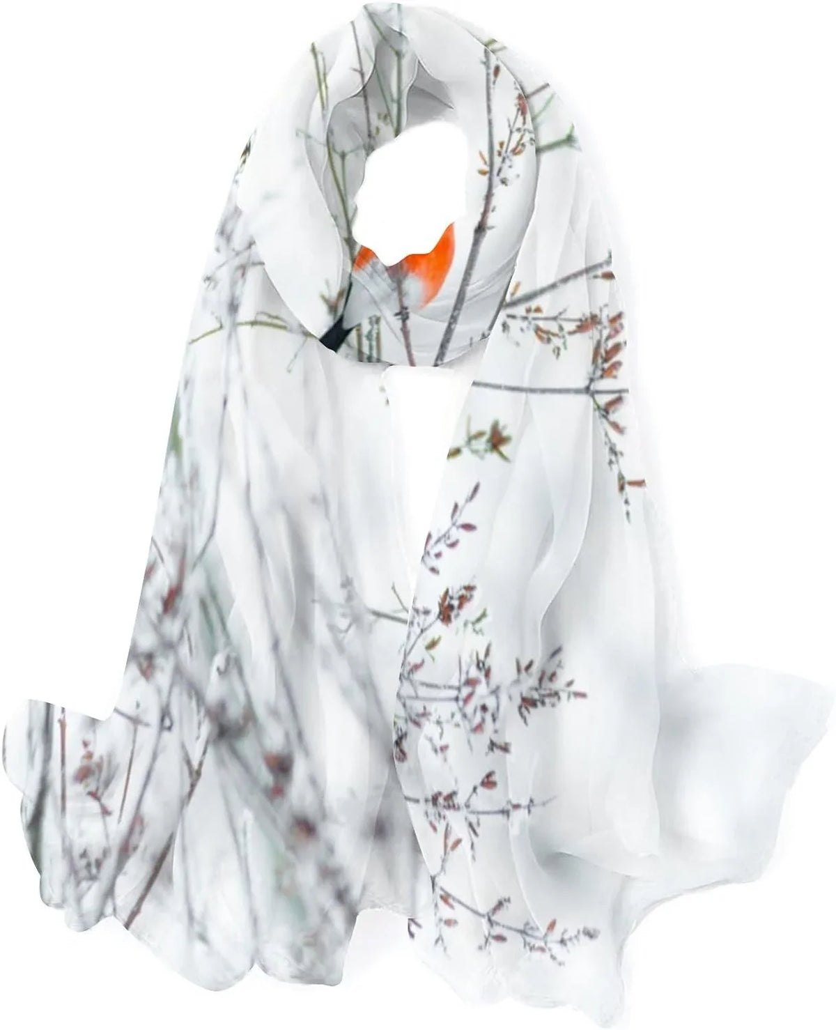 Hyjoy Women Silk Scarf Unit Birds Branches Winter Snow Christmas New Year Hair Wraps Shawls Neck Scarves Colorful Print